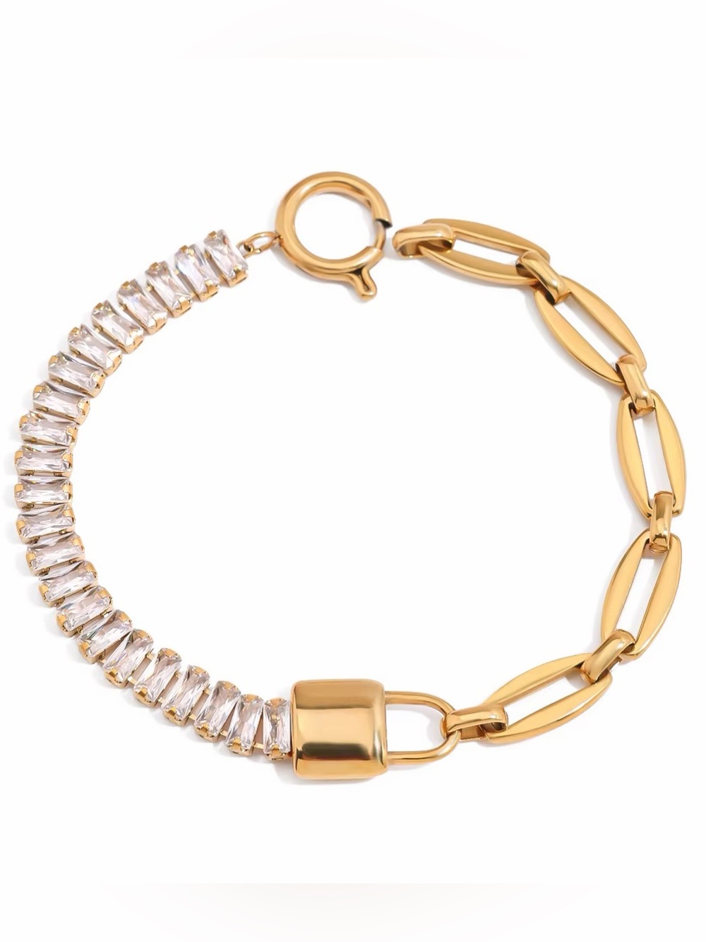 18K Gold Plated Baguette Crystal Paperclip Chain Bracelet - Picture 5 of 7